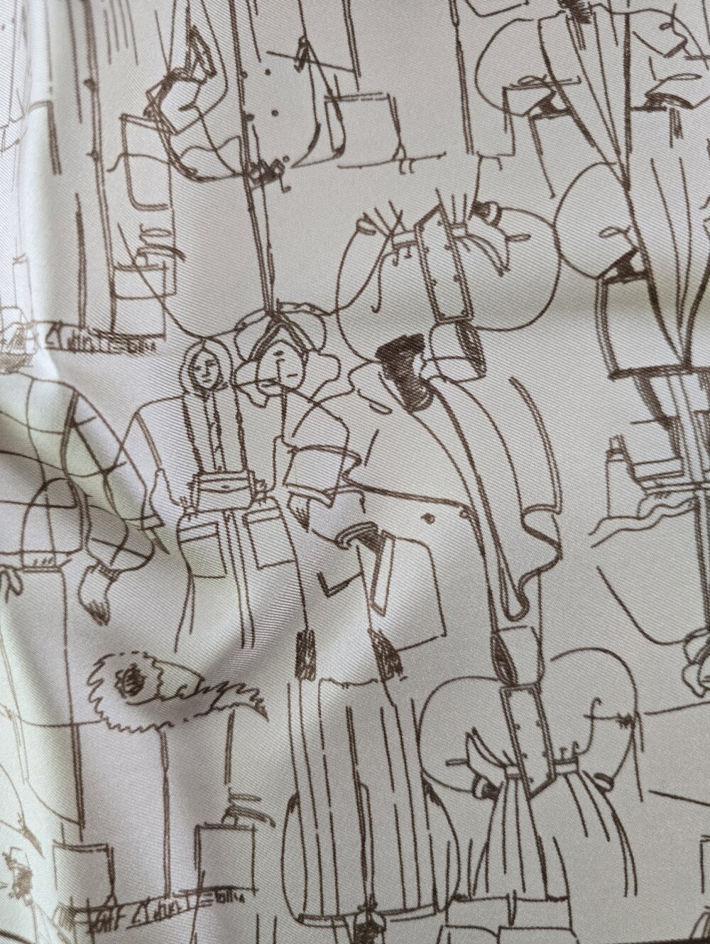 MaxMara Silk Hand Rolled Square Scarf Illustrated Sketch Print NIB NWT Tan Brown - Picture 14 of 16
